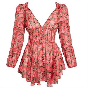 For Love And Lemons Rose Print Mini Dress - Pink and Green